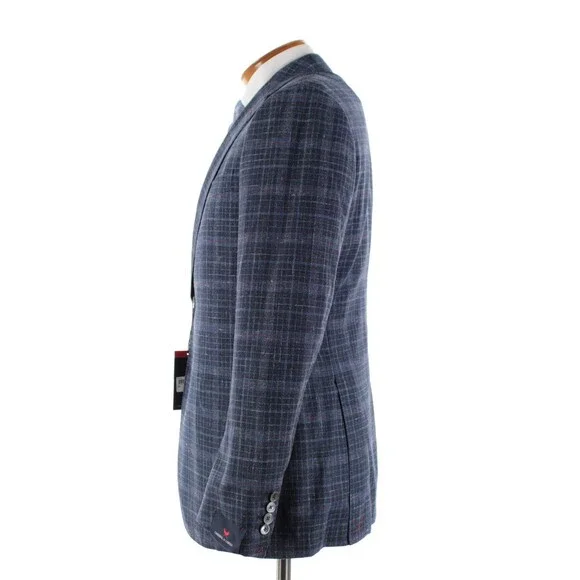 Cardinal of Canada NWT Wool Blend Sport Coat Size 40R US In Blue w/ Coral Plaid